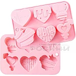 Силиконова форма Сърца с 6 различни гнезда за десерти, шоколадов мус/калъп за свещи, сапуни1