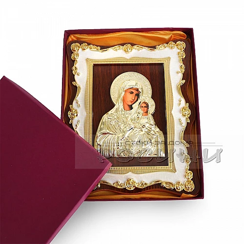 Икона Дева Мария с Младенеца дървена със златисти орнаменти