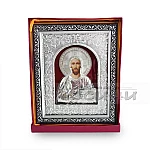 Икона Исус Христос дървена със сребристи и гравирани орнаменти