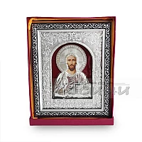 Икона Исус Христос дървена със сребристи и гравирани орнаменти