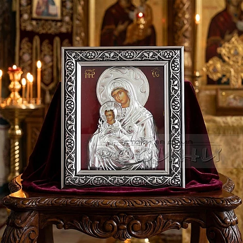 Икона Божия майка с Младенеца сребриста