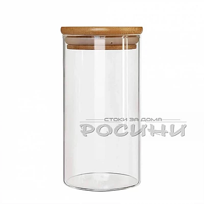 Стъклен буркан с бамбукова капачка 1л