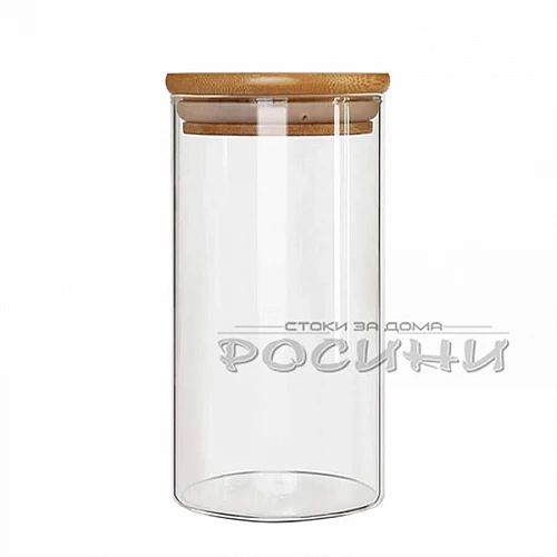 Стъклен буркан с бамбукова капачка 1л