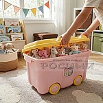 Детска кутия за играчки с капак и дръжка Розова1