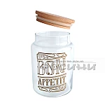 Стъклен буркан BON APETIT с дървена капачка за съхранение 890 мл 1