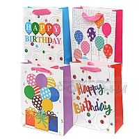 Подаръчна торбичка Happy Birthday голяма 4 цвята 30х40х12 см.
