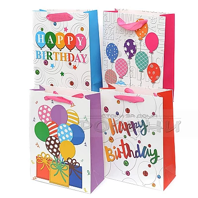 Подаръчна торбичка Happy Birthday голяма 4 цвята 30х40х12 см.