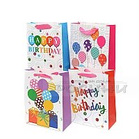 Подаръчна торбичка Happy Birthday средна 4 цвята 26х32х10 см.