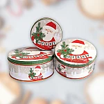 Коледни метални кръгли кутии за сладки, подаръци комплект 3 броя1