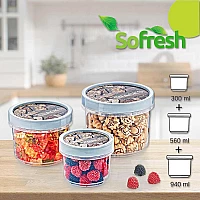 Комплект малки кутии за храна с винтов капак Sofresh Hobbylife/940+560+300мл.