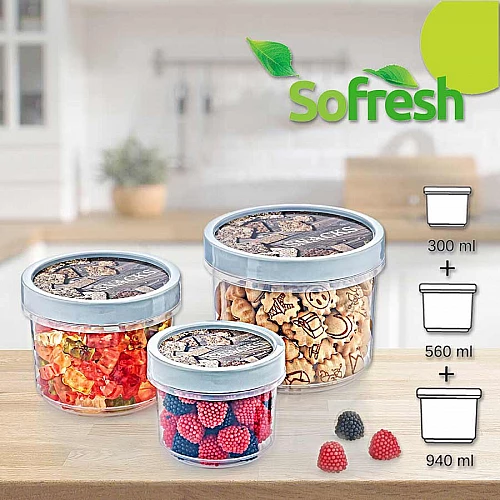 Комплект малки кутии за храна с винтов капак Sofresh Hobbylife/940+560+300мл.