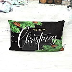Коледна възглавница борови клонки Merry Christmas 30 х 50 см. черна велур