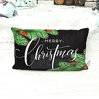 Коледна възглавница борови клонки Merry Christmas 30 х 50 см. черна велур