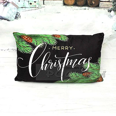 Коледна възглавница борови клонки Merry Christmas 30 х 50 см. черна велур
