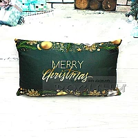 Коледна възглавница с декорация Merry Christmas 30х50см тъмно зелена велур