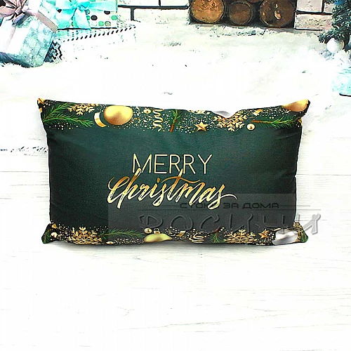 Коледна възглавница с декорация Merry Christmas 30х50см тъмно зелена велур
