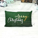 Коледна възглавница Merry Christmas & Happy New Year 30 х 50 см. тъмно зелена велур
