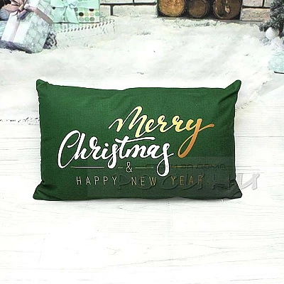 Коледна възглавница Merry Christmas & Happy New Year 30 х 50 см. тъмно зелена велур