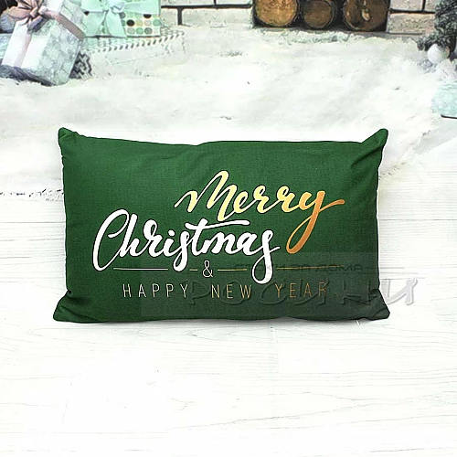 Коледна възглавница Merry Christmas & Happy New Year 30 х 50 см. тъмно зелена велур