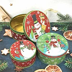 Коледни метални кръгли кутии за сладки, подаръци комплект 3 броя4