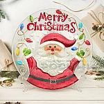 Стъклено коледно плато, чиния със стойка 28 см.