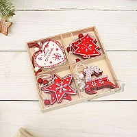 Коледни дървени играчки в кутия 12 бр.
