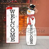 Коледна дървена табела украса Снежко WELCOME 123 см