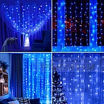 Светеща LED завеса 3 х 2 м 10 низа по 16 сини светлини2
