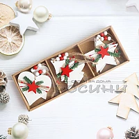 Коледни дървени фигури  в кутия БЕЛИ 6 бр.